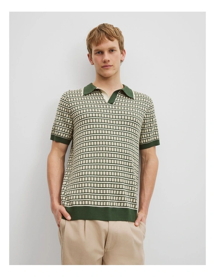 Cotton Silk Jacquard Trophy Knit in Dark Green image 1