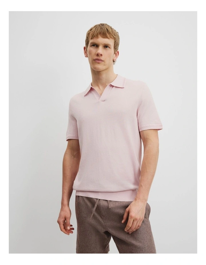 Cotton Silk Trophy Polo in Soft Pink image 1
