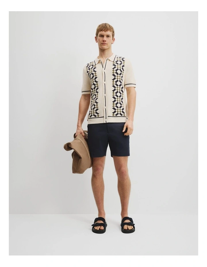Oversized Cotton Tile Knit Shirt in Ecru image 2