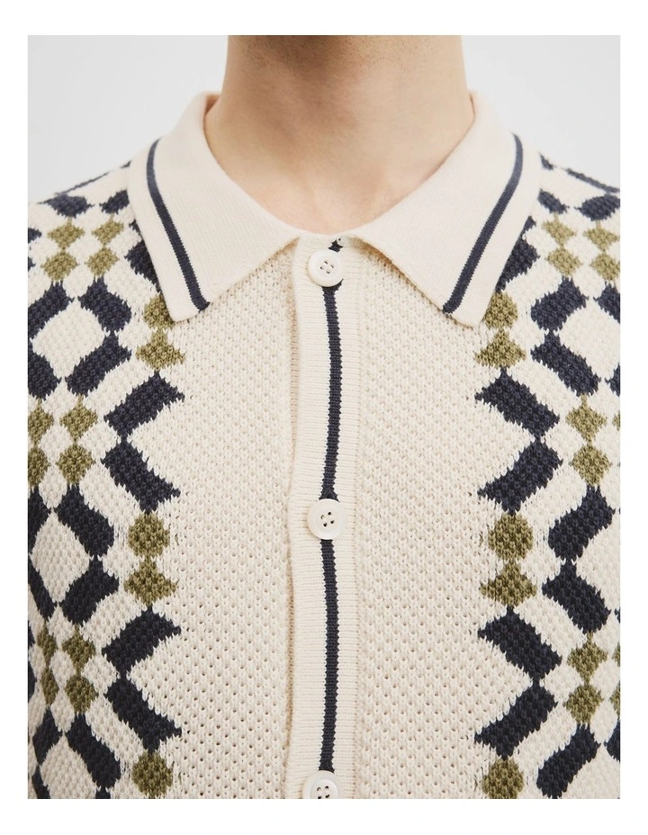 Oversized Cotton Tile Knit Shirt in Ecru image 3