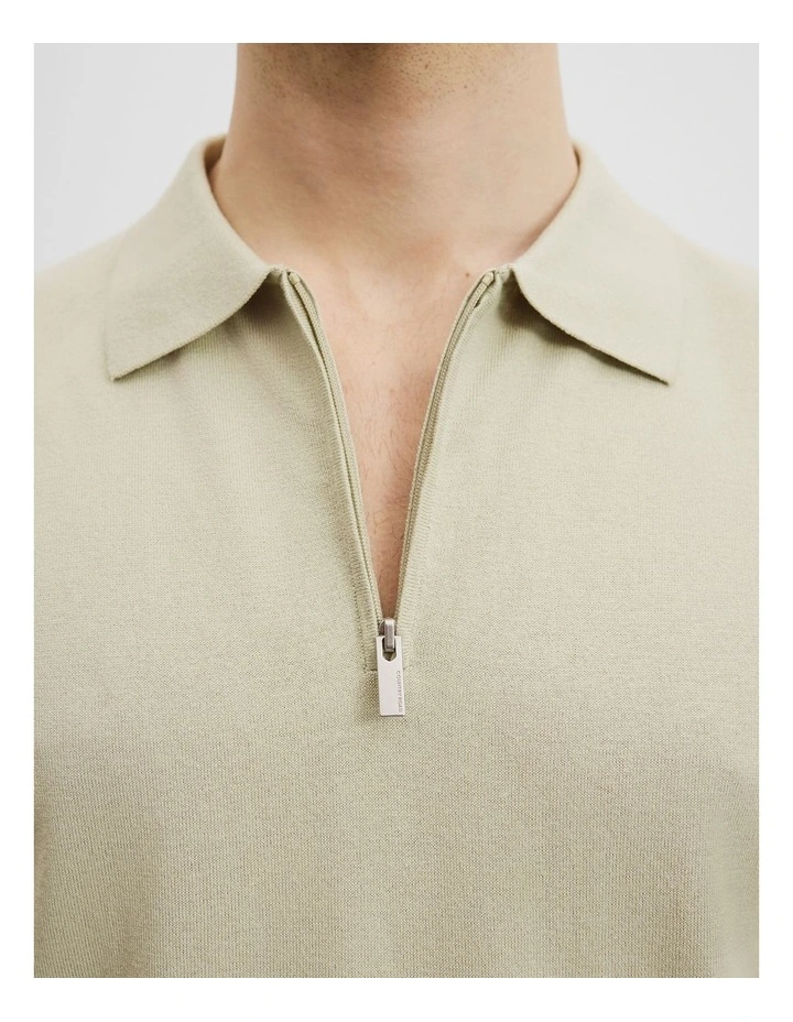 Cotton Silk Zip Knit Polo in Pistachio image 3