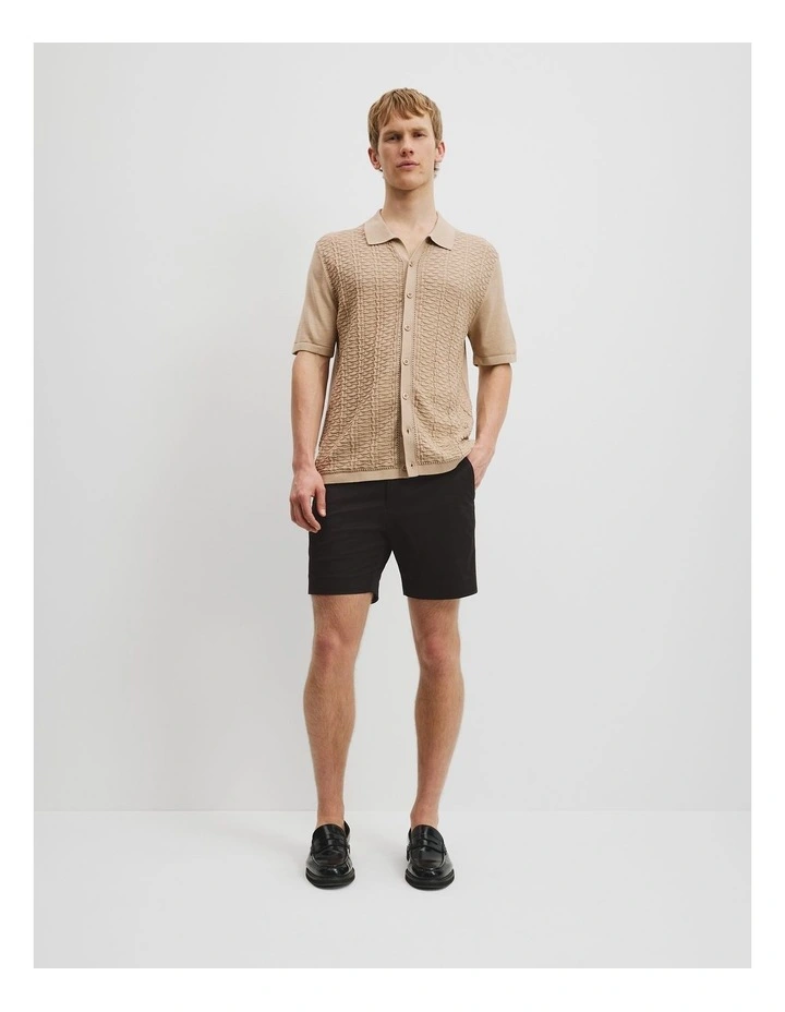 Cotton Silk Textured Knit Shirt in Caramel image 2