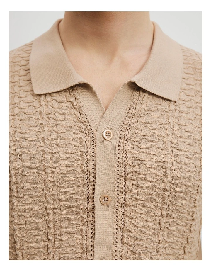 Cotton Silk Textured Knit Shirt in Caramel image 3