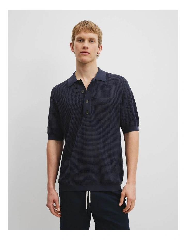 Australian Cotton Short Sleeve Waffle Knit in Navy image 1