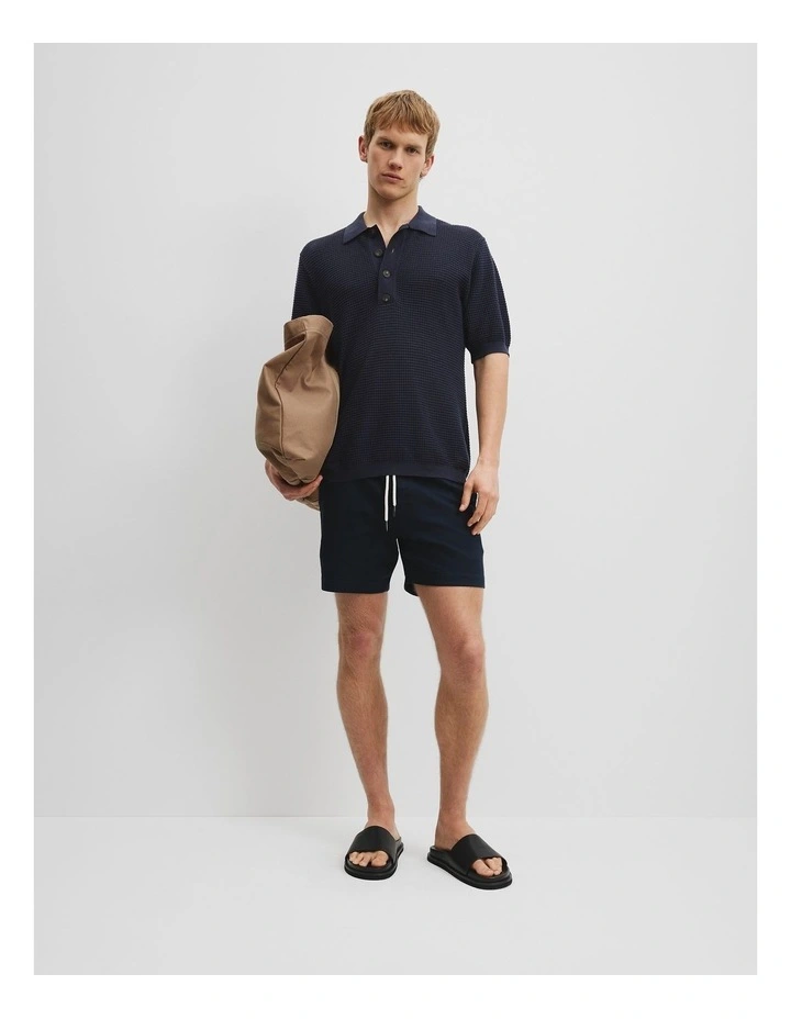 Australian Cotton Short Sleeve Waffle Knit in Navy image 2