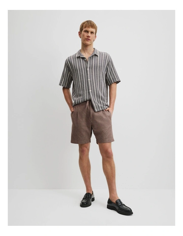 Cotton Linen Textured Drawcord Short in Mocha image 1