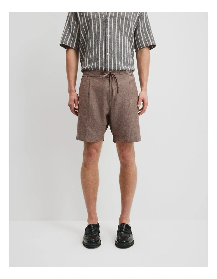 Cotton Linen Textured Drawcord Short in Mocha image 2