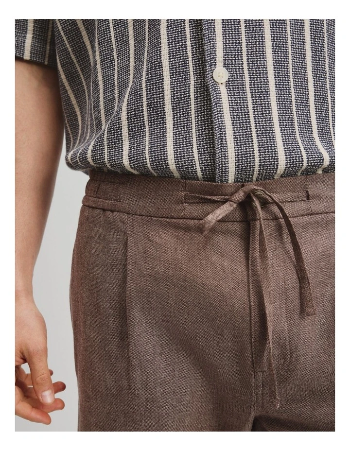 Cotton Linen Textured Drawcord Short in Mocha image 3