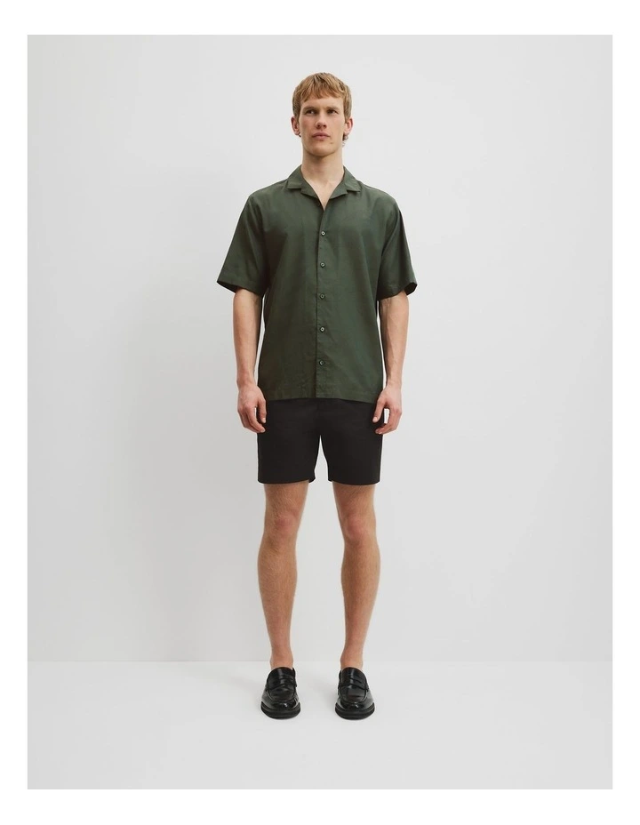 Cotton Short Sleeve Revere Jacquard Shirt in Dark Green image 2