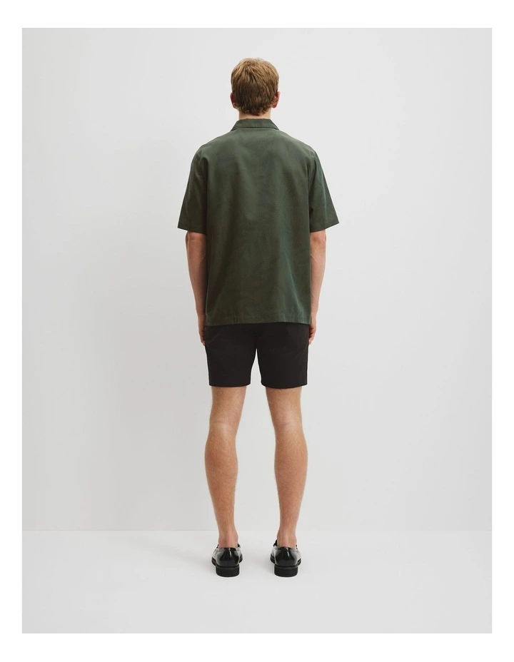 Cotton Short Sleeve Revere Jacquard Shirt in Dark Green image 4