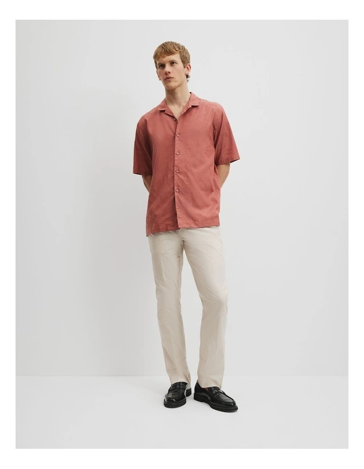 Cotton Short Sleeve Revere Jacquard Shirt in Redwood image 1