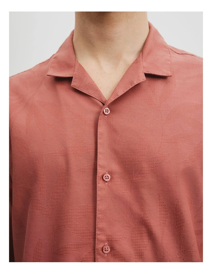 Cotton Short Sleeve Revere Jacquard Shirt in Redwood image 2