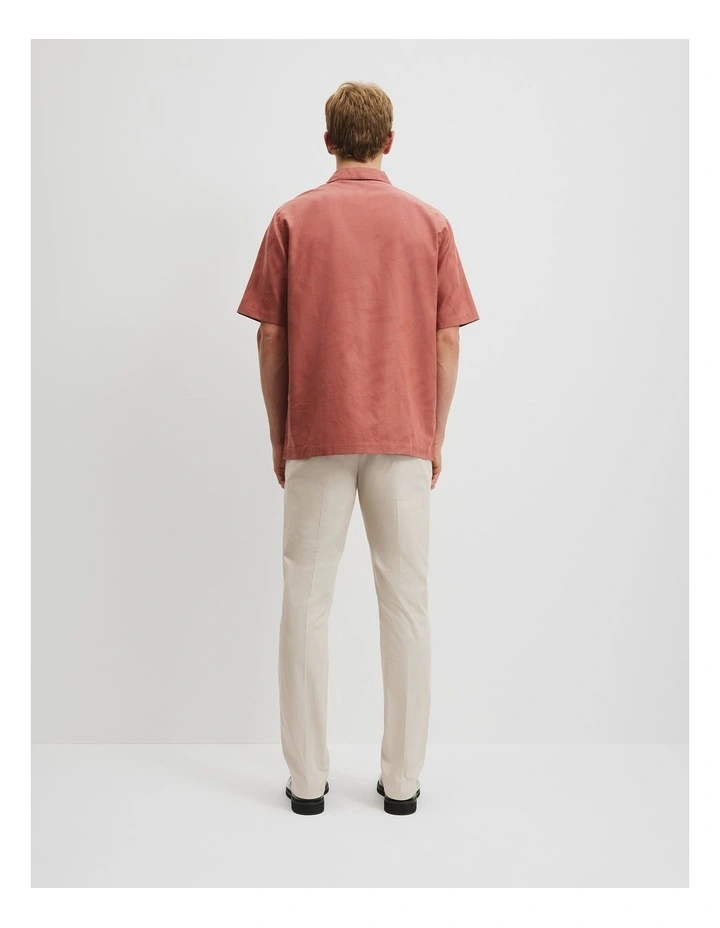 Cotton Short Sleeve Revere Jacquard Shirt in Redwood image 4