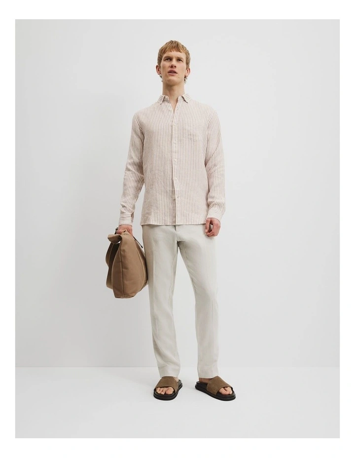 Regular Fit Organically Grown Linen Stripe Shirt in Oak Marle image 2