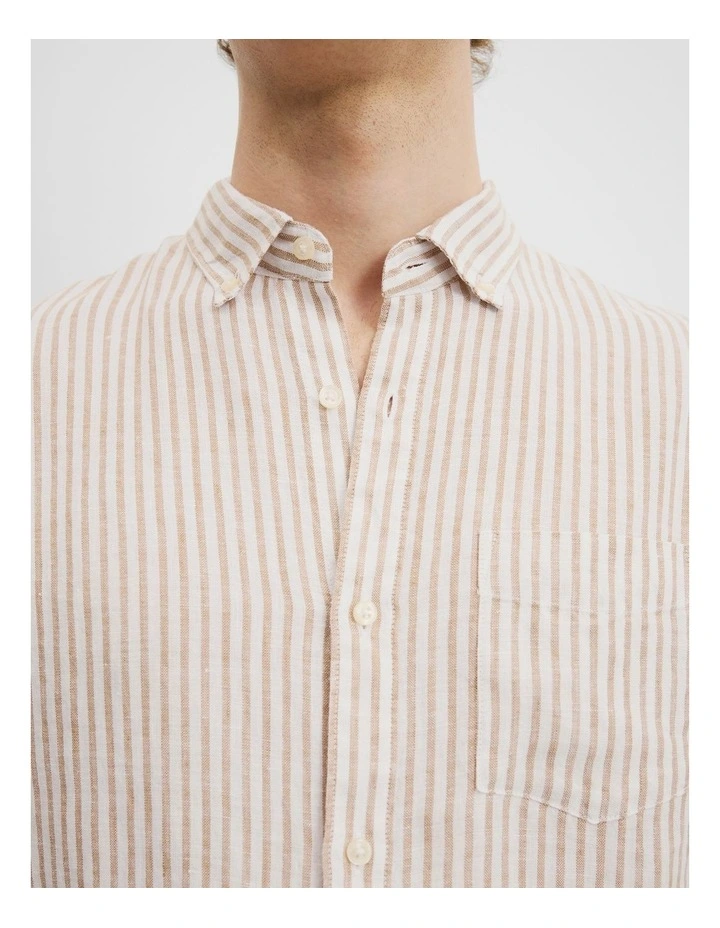Regular Fit Organically Grown Linen Stripe Shirt in Oak Marle image 3