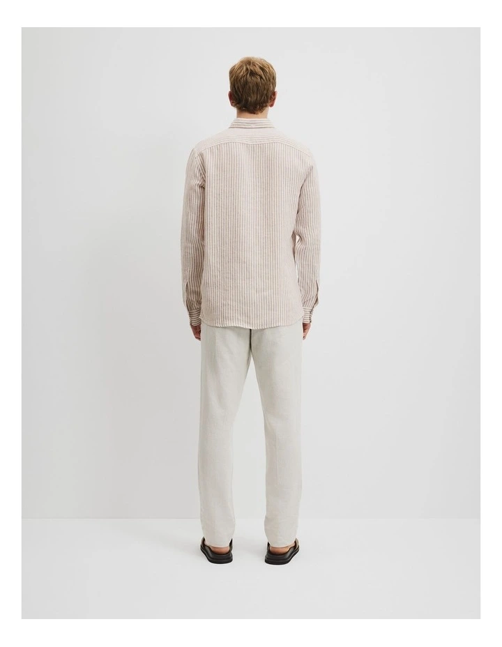 Regular Fit Organically Grown Linen Stripe Shirt in Oak Marle image 4