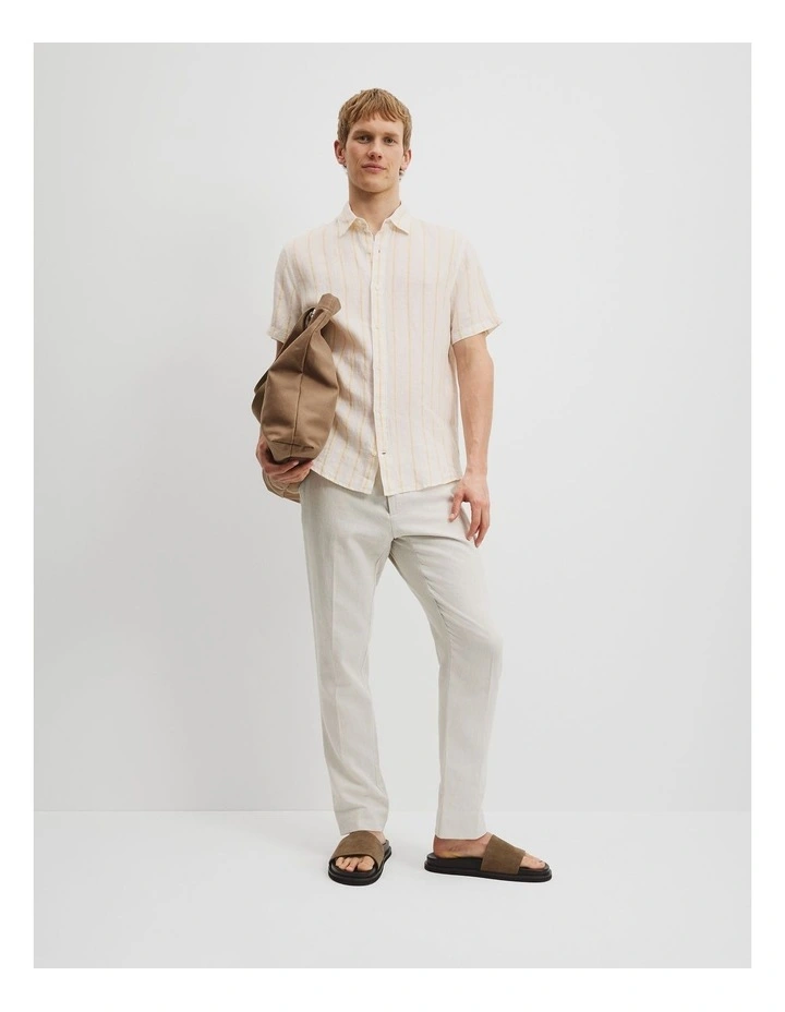 Regular Fit Stripe Organically Grown Linen Short Sleeve Shirt in Pineapple image 2