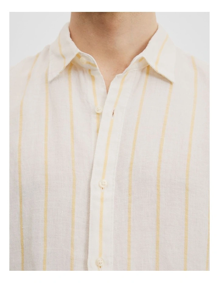 Regular Fit Stripe Organically Grown Linen Short Sleeve Shirt in Pineapple image 3