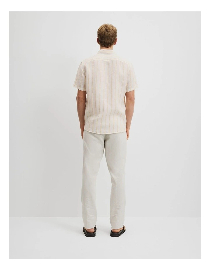 Regular Fit Stripe Organically Grown Linen Short Sleeve Shirt in Pineapple image 4