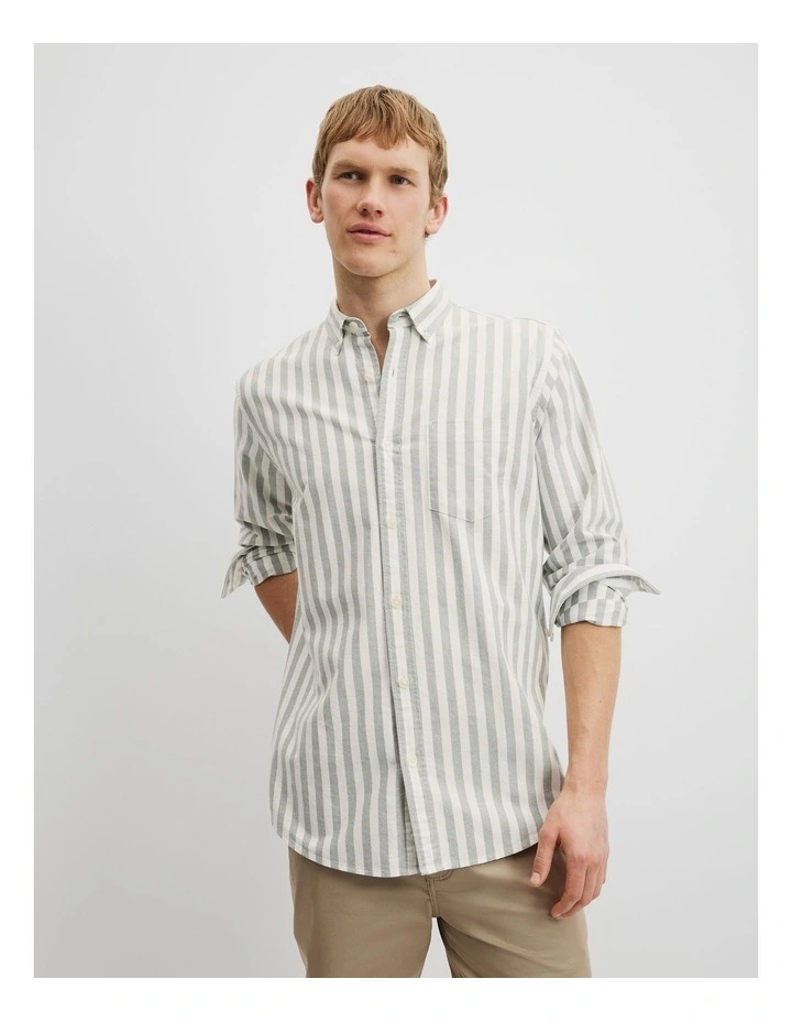 Regular Fit Stretch Geometric Oxford Shirt in Emerald image 1