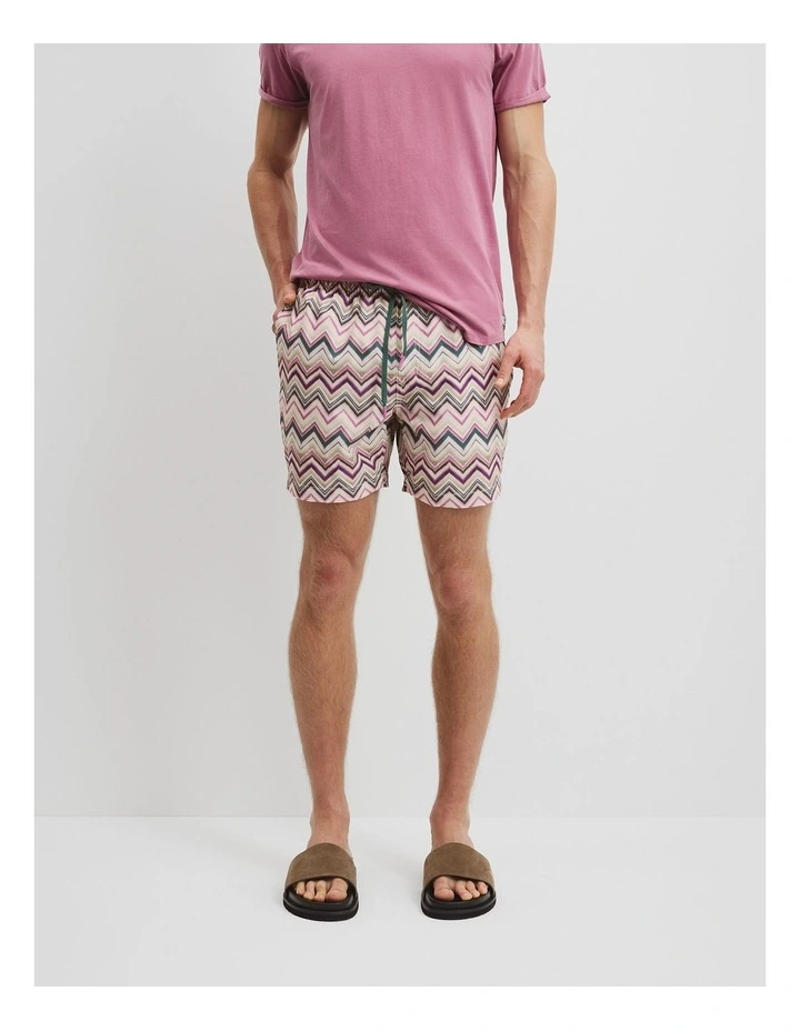 Polyester Blend Zigzag Swim Short in Mulberry image 2
