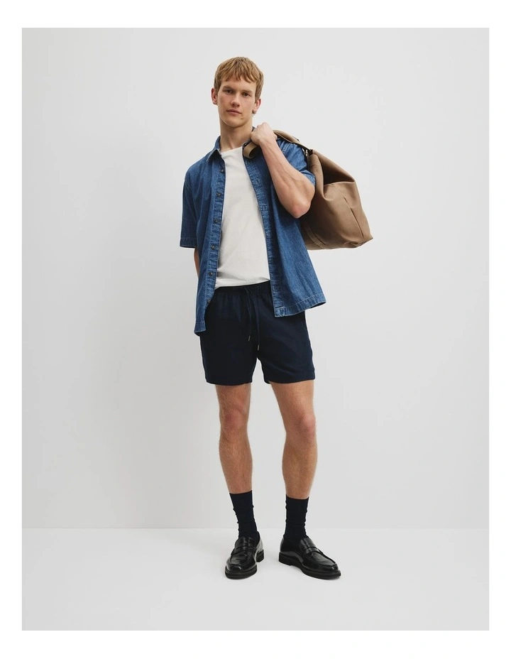 Organically Grown Linen Drawcord Short in Navy image 1