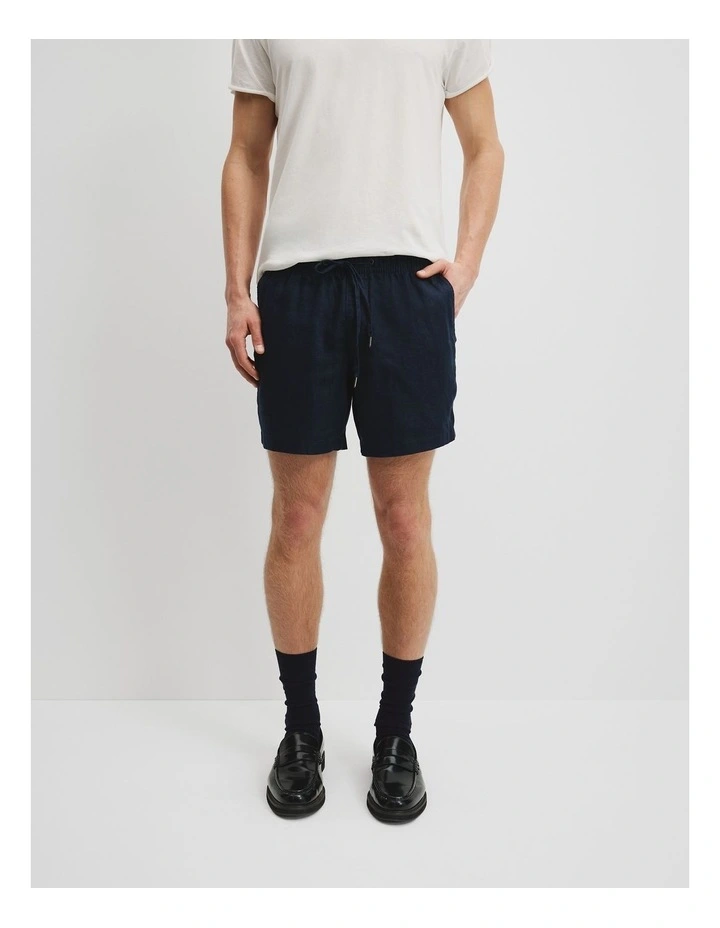 Organically Grown Linen Drawcord Short in Navy image 2