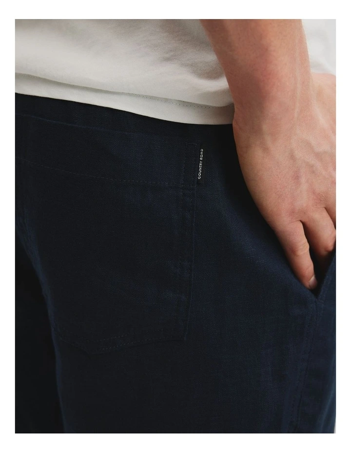 Organically Grown Linen Drawcord Short in Navy image 3