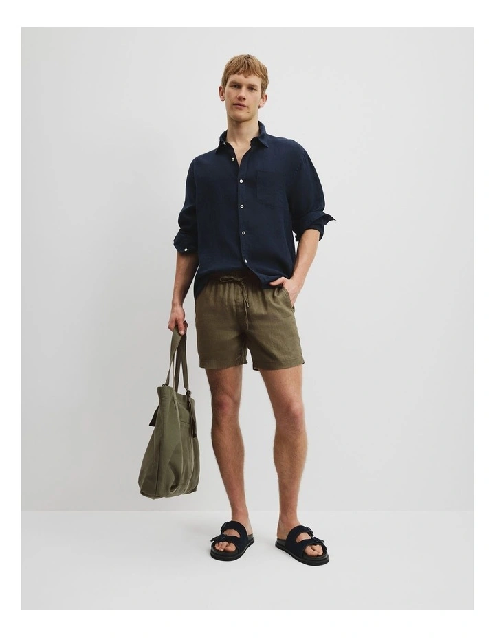 Organically Grown Linen Drawcord Short in Moss Green image 1
