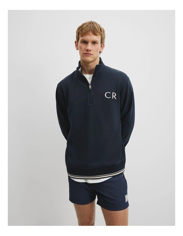 Verified Australian Cotton Cr Logo Half Zip Sweat in Navy image 1