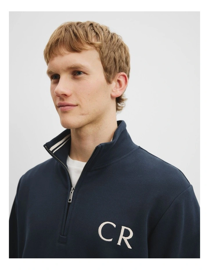 Verified Australian Cotton Cr Logo Half Zip Sweat in Navy image 3