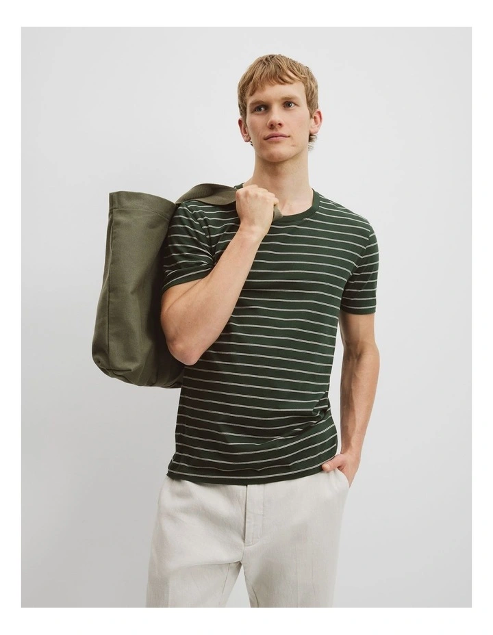 Pima Crew Stripe T-shirt in Emerald image 1