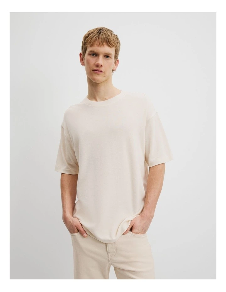 Relaxed Fit Organically Grown Cotton Blend Textured T-shirt in Oat image 1