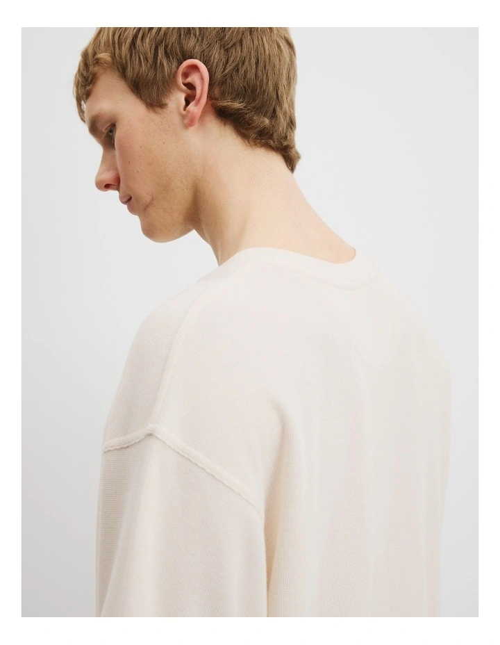 Relaxed Fit Organically Grown Cotton Blend Textured T-shirt in Oat image 3