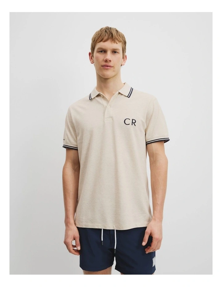 Australian Cotton CR Logo Pique Polo in Oatmeal Marle image 1