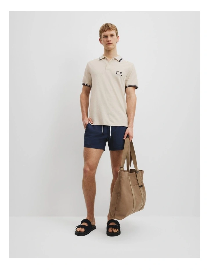 Australian Cotton CR Logo Pique Polo in Oatmeal Marle image 2