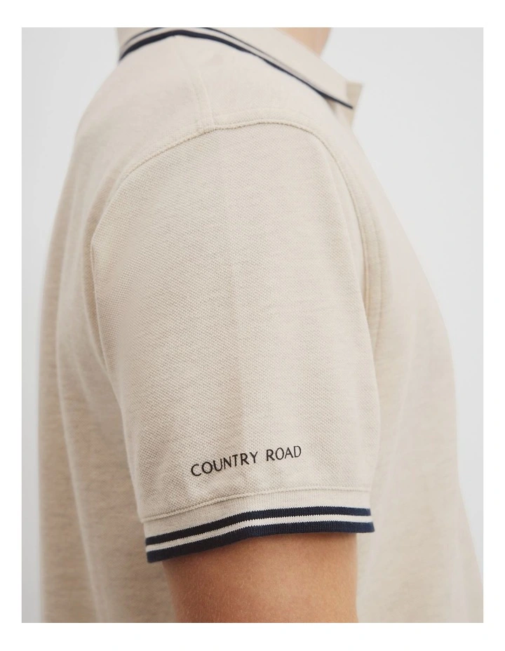 Australian Cotton CR Logo Pique Polo in Oatmeal Marle image 3