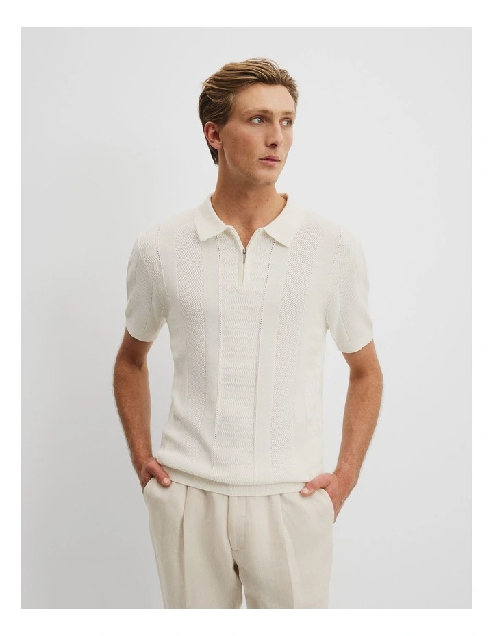 Cotton Silk Multi Textured Polo in White image 2