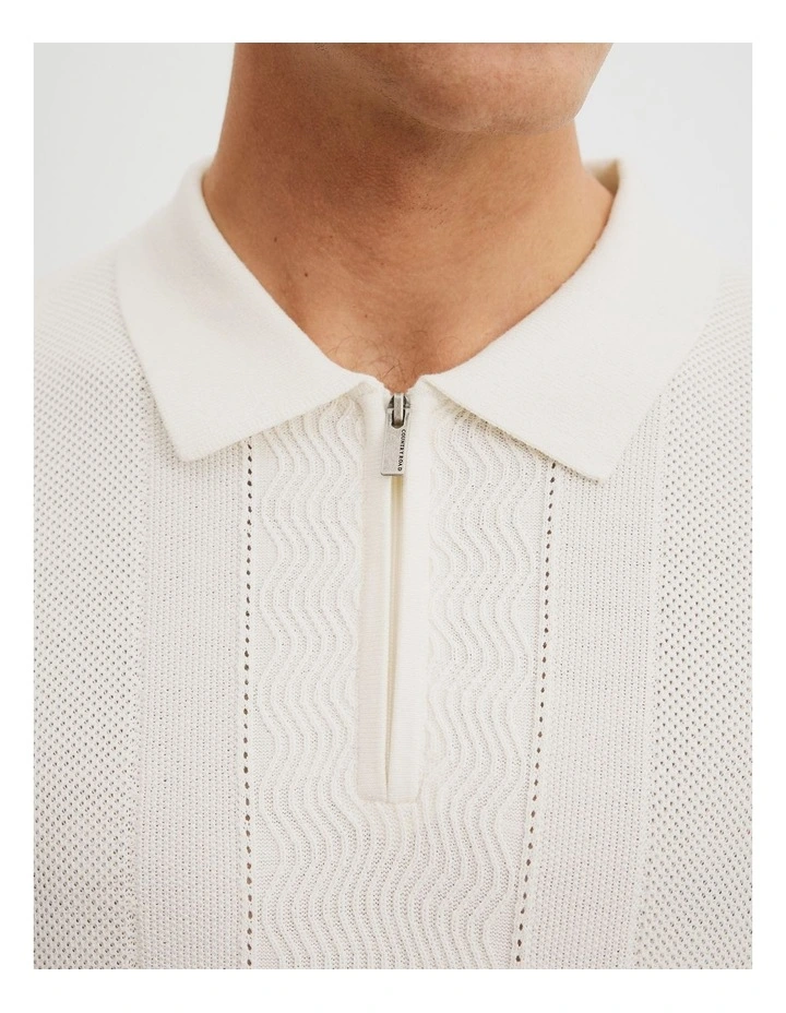Cotton Silk Multi Textured Polo in White image 3