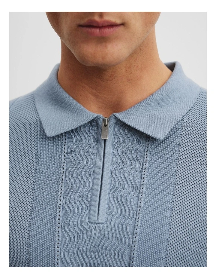 Cotton Silk Multi Textured Polo in Denim Blue image 2