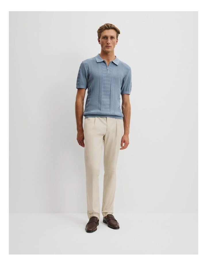 Cotton Silk Multi Textured Polo in Denim Blue image 3