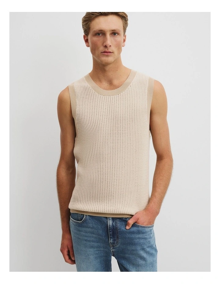 Cotton Textured Knit Tank in Ecru image 5