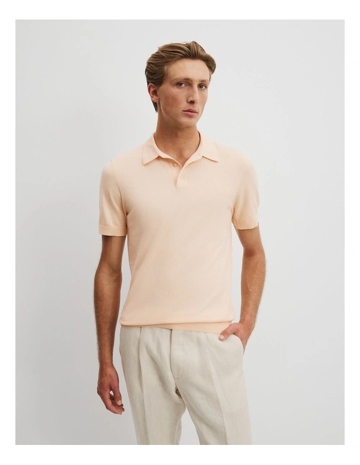 Cotton Silk Button Knit Polo in Apricot image 1
