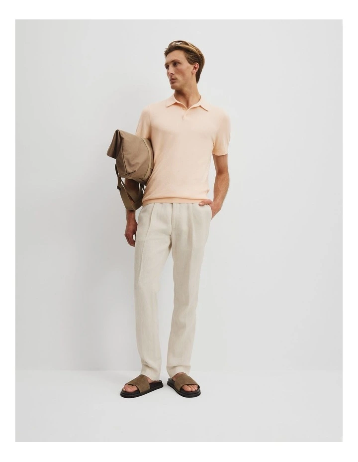 Cotton Silk Button Knit Polo in Apricot image 2