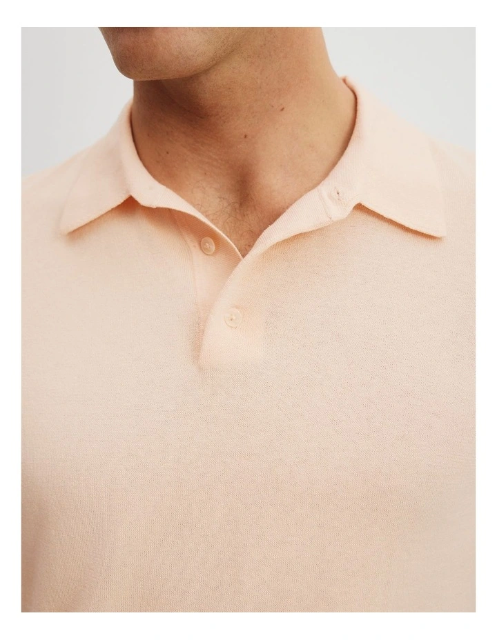 Cotton Silk Button Knit Polo in Apricot image 3