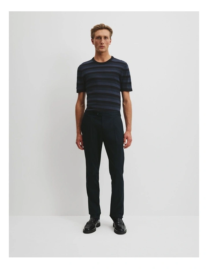 Linen Blend Stretch Knit T-shirt in Navy image 3