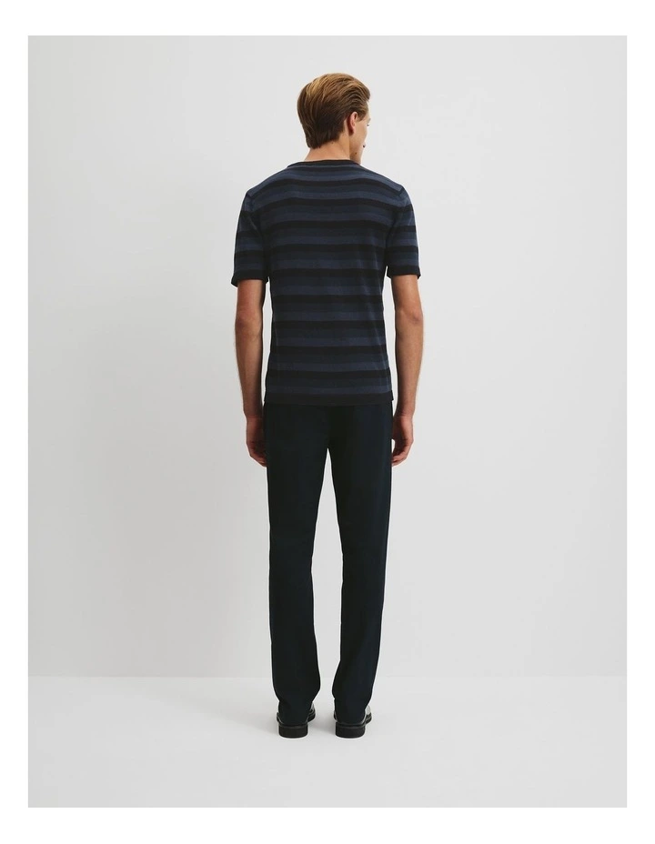 Linen Blend Stretch Knit T-shirt in Navy image 4