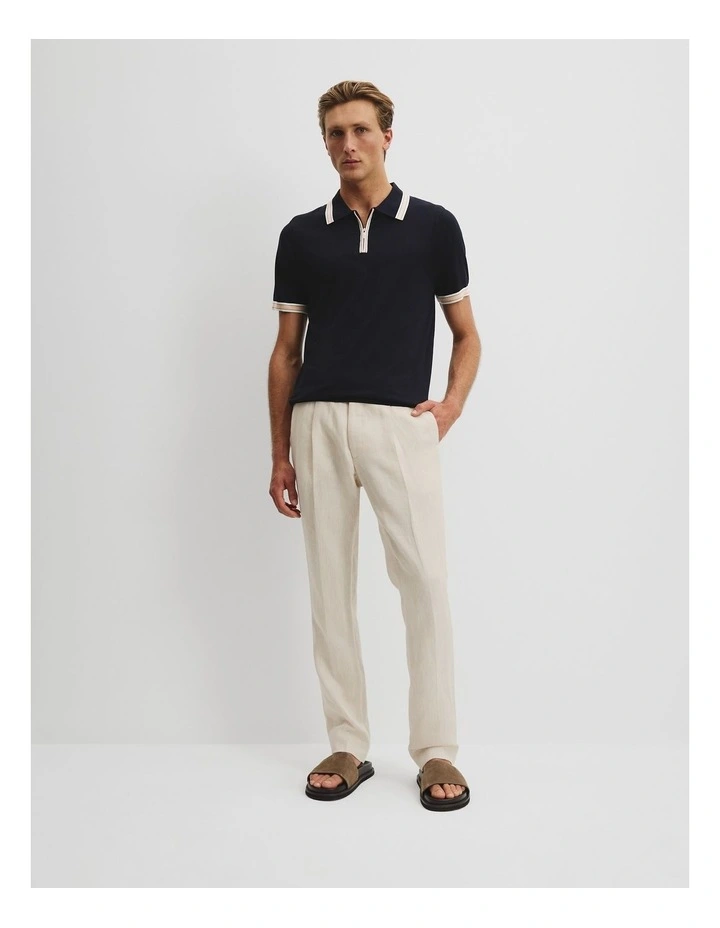 Cotton Silk Tipped Zip Knit Polo in Navy Multi image 3