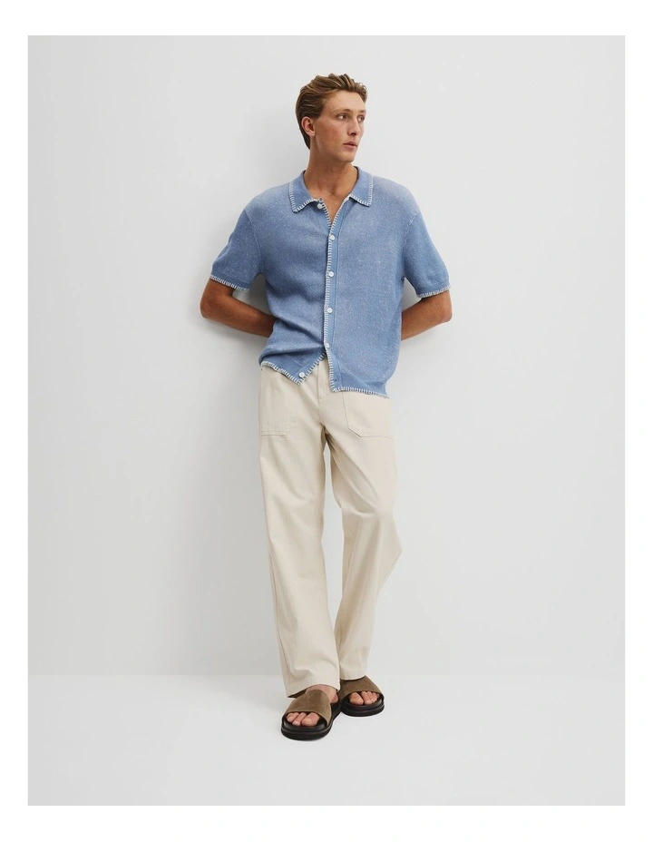 Linen Blend Stripe Knit Shirt in Sky image 1