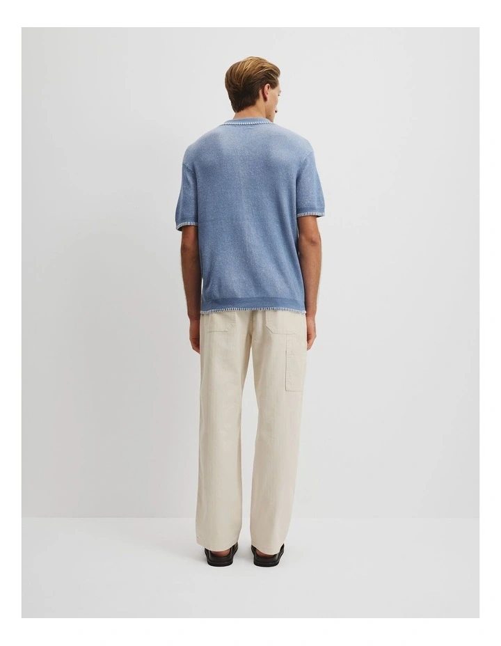 Linen Blend Stripe Knit Shirt in Sky image 4
